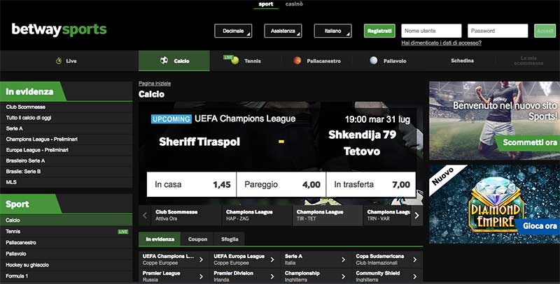 betway scommesse calcio
