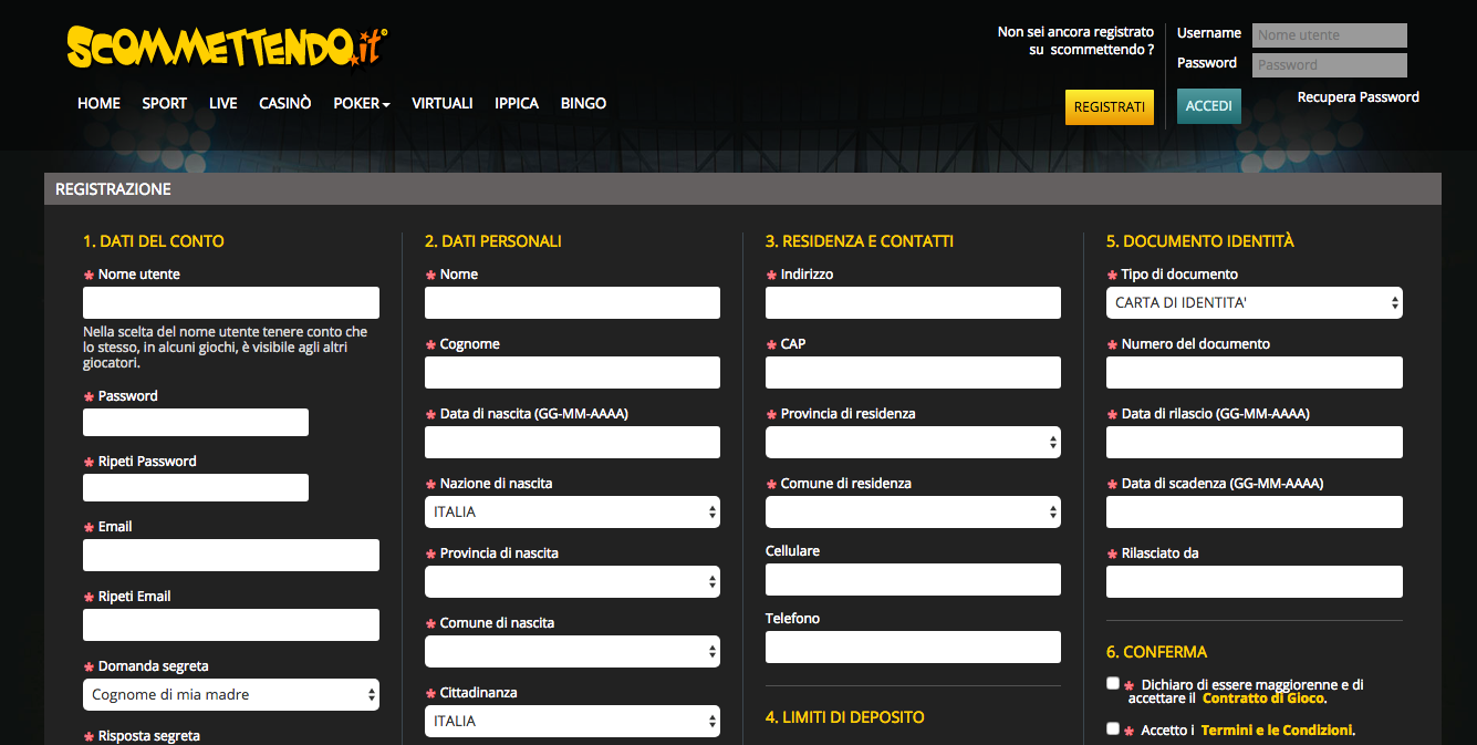 scommettendo login