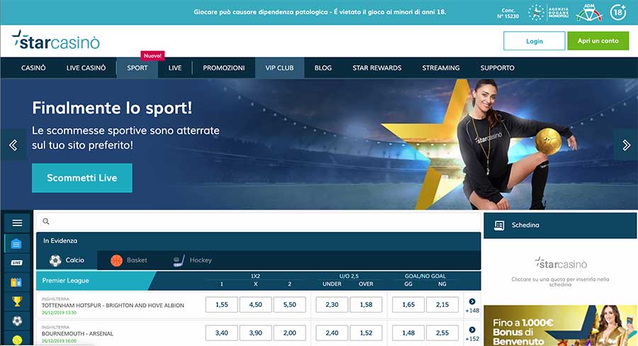 sezione scommesse sportive di starcasino
